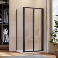 700mm Black Frame Bifold Shower Door Enclosure with 800mm Side Panel Folding Bathroom Glass Wet room - Elegant