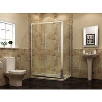 1000mm Bathroom Sliding Door Shower Enclosure 760mm Side Glass Panel 6mm Safety Tempered Glass Screen with Shower Base Tray 1000x760mm and Waste Trap
