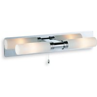 Spa 2 Light Switched Bathroom Over Mirror Wall Light Chrome, Opal Glass IP44, G9