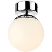 Brook Bathroom Globe LED Flush Ceiling Fitting Chrome with Opal White Glass IP44
