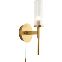 Talo Bathroom Metal Wall Lamp, Satin Brass Plate, Ribbed Glass, IP44