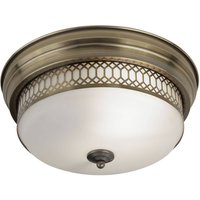 Edinburgh 2 Light Bathroom Flush Ceiling Antique Brass, White IP44, E27