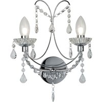 2 Light Bathroom Candle Wall Light Chrome, Crystal ,Glass IP44, G9