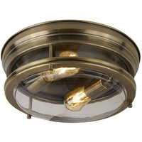 Edinburgh 2 Light Bathroom Flush Ceiling Light Antique Brass IP44, E27