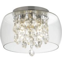 3 Light Bathroom Flush Ceiling Light Chrome, Crystal IP44, G9