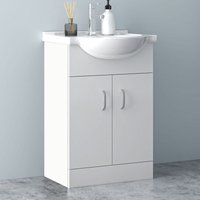 Acezanble - Bathroom Vanity Unit Basin Sink Cabinet Gloss White Soft Close Door Hinges Ceramic Storage Furniture - 650mm