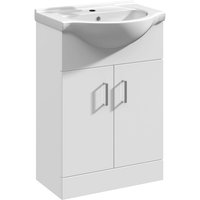 Fnx Bathrooms - Gloss White 550mm Bathroom Vanity Unit Basin Sink Two Door Cabinet