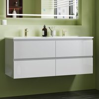 Sky Bathroom - 120cm white Vanity Unit,4 Soft-Close Drawers & Dual Ceramic Basins,Wall-Mounted Modern Design,Space-Saving Storage