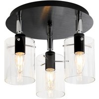 Eden 30cm Round Semi Ceiling With 10x13.5cm Cylinder Glass, 3 Light E14, IP44, Black/Polished Chrome/Clear