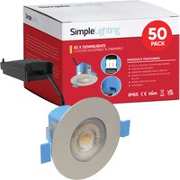 Pack of 50 6w, Colour Adjustable Fire Rated Downlights, Brushed Chrome
