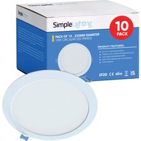 Pack of 10 Circular LED Panels, 18w, 225mm Diameter
