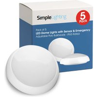 Pack of 5 LED Dome Lights with Sensor & Emergency – Adjustable Polo Bulkheads – IP65 Rated