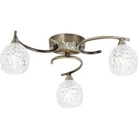Barco 3 Lights Glass Flush Ceiling Light In Antique Brass