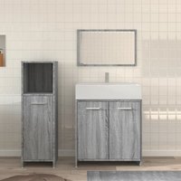 Pecos Wooden 3 Piece Bathroom Furniture With Mirror Grey Sonoma