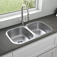 Sauber Inset Double Bowl Stainless Steel Kitchen Sink with Waste (785mm) - Rectangular