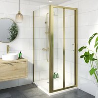 Luxura Bifold Shower Enclosure 900 x 700mm with Non Slip Tray and Waste - 6mm Brushed Brass