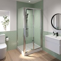 Luxura Bifold Shower Enclosure 900 x 760mm with Raised Non Slip Tray and Waste - 6mm